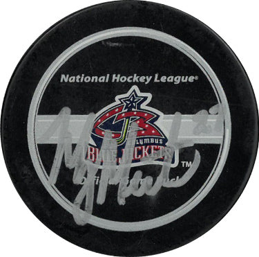 Manny Malhotra Autographed Columbus Blue Jackets Logo Hockey Puck- Blue Jackets COA-Powers Sports Memorabilia