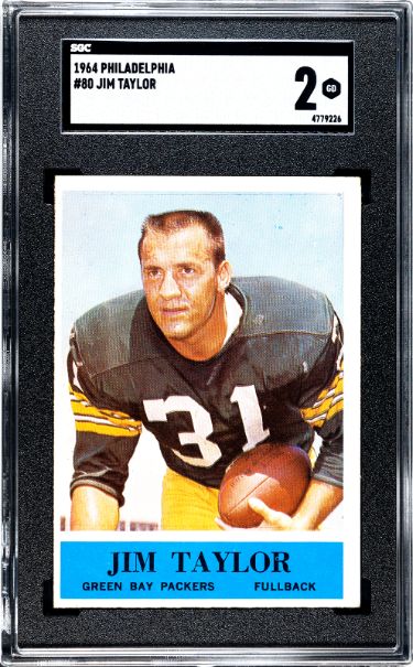 Jim Taylor 1964 Philadelphia Card #80- SGC Graded 2 Good (Green Bay Packers)-Powers Sports Memorabilia