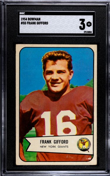 Frank Gifford 1954 Bowman Card #55- SGC Graded 3 VG (New York Giants)-Powers Sports Memorabilia