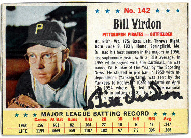 Bill Virdon Autographed 1963 Post Cereal On Card Auto #142- COA (Pittsburgh Pirates)-Powers Sports Memorabilia