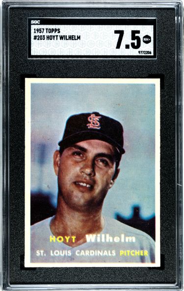Hoyt Wilhelm 1957 Topps Baseball Card #203- SGC Graded 7.5 NM+ (St. Louis Cardinals)-Powers Sports Memorabilia