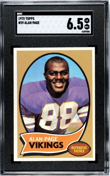 Alan Page 1970 Topps Rookie Card (RC) #59- SGC Graded 6.5 EX-NM+ (Purple People Eaters/Minnesota Vikings)-Powers Sports Memorabilia