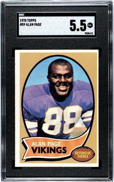 Alan Page 1970 Topps Rookie Card (RC) #59- SGC Graded 5.5 EX+ (Purple People Eaters/Minnesota Vikings)-Powers Sports Memorabilia