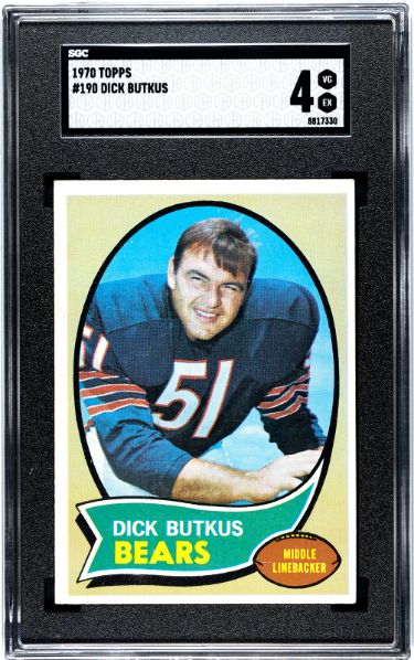 Dick Butkus 1970 Topps Card #190- SGC Graded 4 VG-EX (Chicago Bears)-Powers Sports Memorabilia