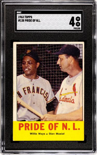 Willie Mays/Stan Musial 1963 Topps Pride of NL Card #138- SGC Graded 4 VG-EX-Powers Sports Memorabilia
