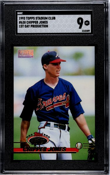 Chipper Jones 1993 Topps Stadium Club 1st Day Production Card #638- SGC Graded 9 MT (Atlanta Braves)-Powers Sports Memorabilia