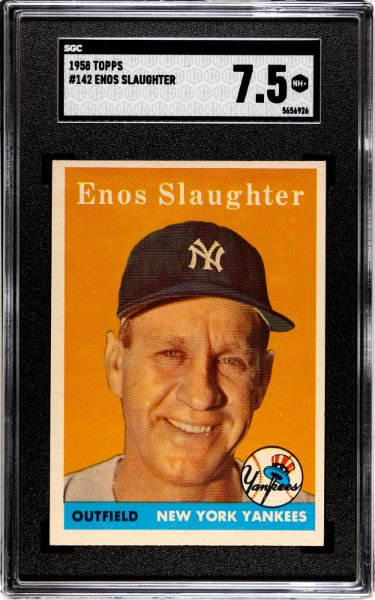Enos Slaughter 1958 Topps Baseball Card #142- SGC Graded 7.5 NM+ (New York Yankees)-Powers Sports Memorabilia