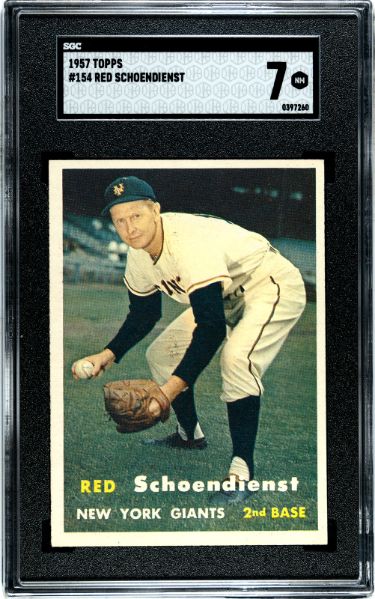 Red Schoendienst 1957 Topps Baseball Card #154- SGC Graded 7 NM (New York Giants)-Powers Sports Memorabilia