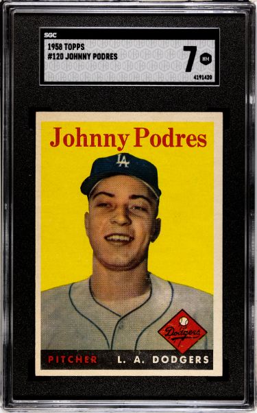Johnny Podres 1958 Topps Baseball Card #120- SGC Graded 7 NM (Los Angeles Dodgers)-Powers Sports Memorabilia