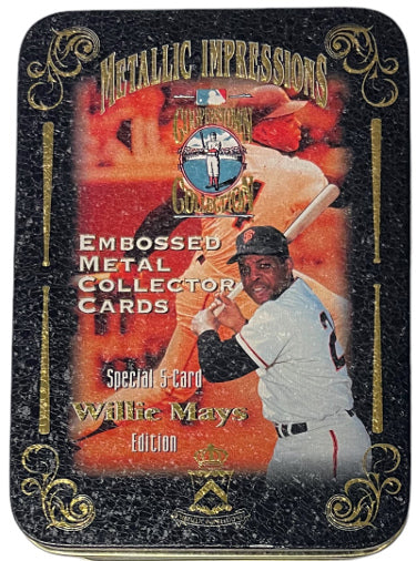 Willie Mays 1995 Metallic Impressions Cooperstown 5- Metal Card Set in Tin- NEW-Powers Sports Memorabilia