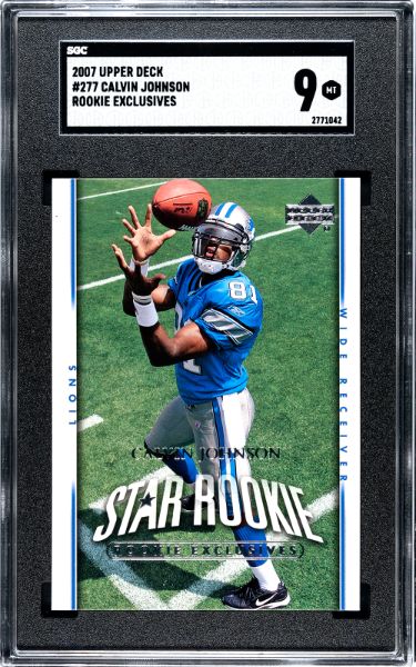 Calvin Johnson 2007 Upper Deck Rookie Exclusives Card (RC) #277- SGC Graded 9 Mint (Detroit Lions)-Powers Sports Memorabilia