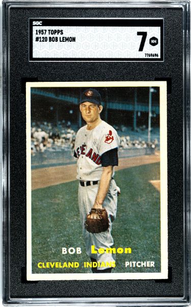 Bob Lemon 1957 Topps Baseball Card #120- SGC Graded 7 NM (Cleveland Guardians)-Powers Sports Memorabilia