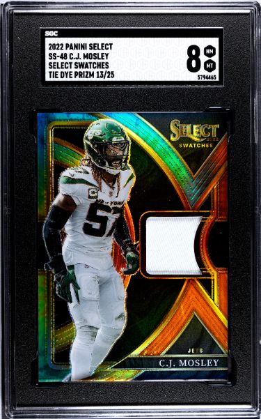 CJ/C.J. Mosley 2022 Panini Select Swatches Tie Dye Prizm Card #SS-48- /25- SGC Graded 8 NM-MT (New York Jets)-Powers Sports Memorabilia