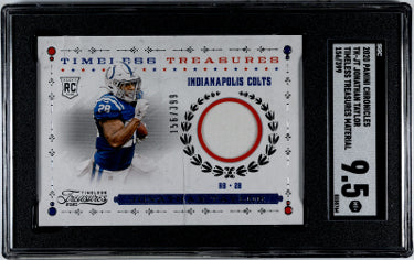 Jonathan Taylor 2020 Panini Chronicles Timeless Treasures Material Rookie Card (RC) #TK-JT- /399- SGC Graded 9.5 Mint+ (Colts)-Powers Sports Memorabilia
