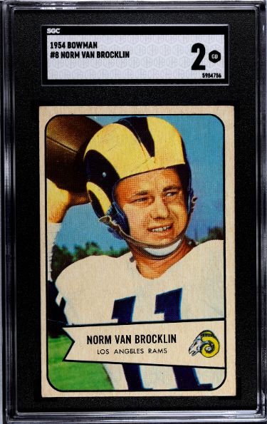 Norm Van Brocklin 1954 Bowman Card #8- SGC Graded 2 Good (Los Angeles Rams)-Powers Sports Memorabilia
