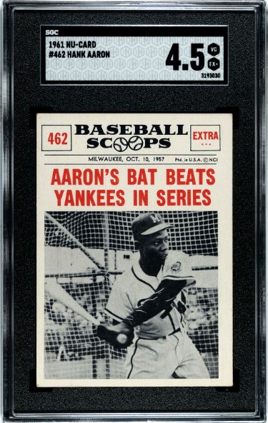 Hank Aaron 1961 NU-Card Scoops Baseball Card #462- SGC Graded 4.5 VG-EX+ (Milwaukee Braves)-Powers Sports Memorabilia