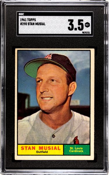 Stan Musial 1961 Topps Baseball Card #290- SGC Graded 3.5 VG+ (St. Louis Cardinals)-Powers Sports Memorabilia