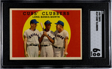 Ernie Banks 1959 Topps Cub's Clubbers Card #147- SGC Graded 6 EX-NM (w/Dale Long/Walt Moryn)-Powers Sports Memorabilia