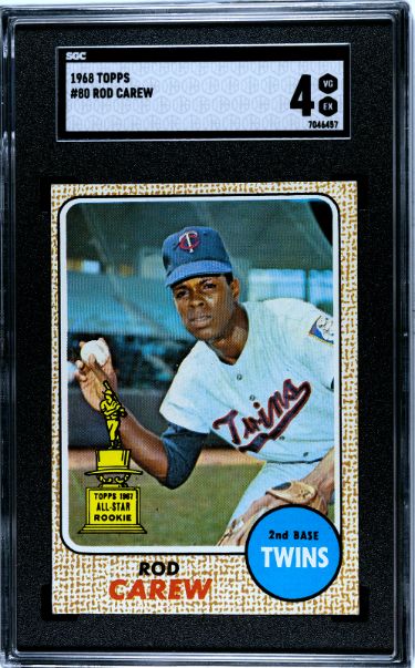 Rod Carew 1968 Topps All-Star Rookie Baseball Card #80- SGC Graded 4 VG-EX (2nd Year/Minnesota Twins)-Powers Sports Memorabilia