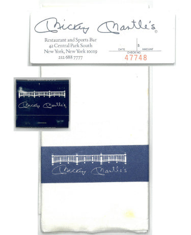 Mickey Mantle's Restaurant & Sports Bar Matchbook/Dinner Napkin/ Guest Receipt Stub New York Yankees- Excellent-Powers Sports Memorabilia
