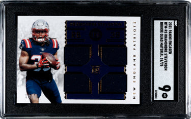 Rhamondre Stevenson 2021 Panini Encased Rookie Quad Material Card #RTM-RS- /75- SGC Graded 9 Mint (New England Patriots)-Powers Sports Memorabilia