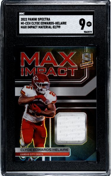 Clyde Edwards-Helaire 2022 Panini Spectra Max Impact Material Card #MI-CEM- /99- SGC Graded 9 Mint (Kansas City Chiefs)-Powers Sports Memorabilia