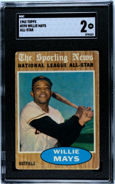 Willie Mays 1962 Topps All-Star Baseball Card #395- SGC Graded 2 Good (San Francisco Giants)-Powers Sports Memorabilia