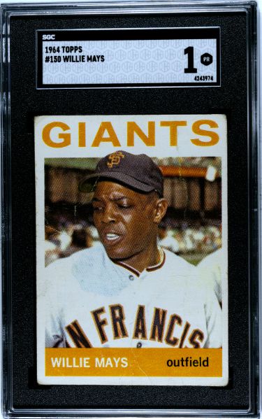 Willie Mays 1964 Topps Baseball Card #150- SGC Graded 1 Poor (San Francisco Giants)-Powers Sports Memorabilia