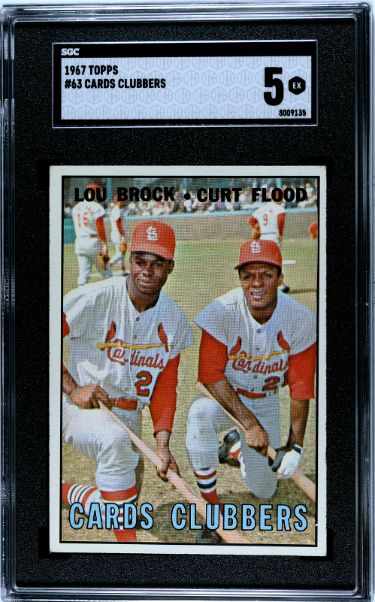 Lou Brock/Curt Flood 1967 Topps Cards Clubbers Baseball Card #63- SGC Graded 5 EX (St. Louis Cardinals)-Powers Sports Memorabilia