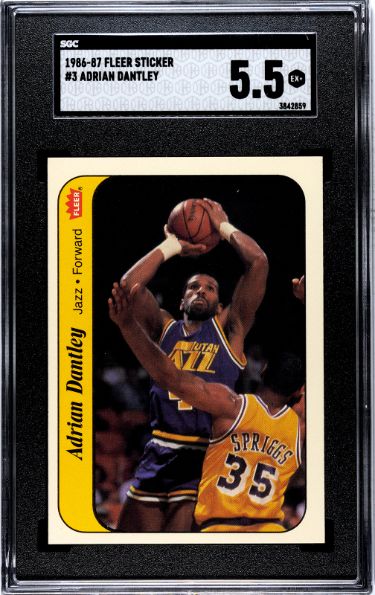 Adrian Dantley 1986-87 Fleer Sticker Card #3- SGC Graded 5.5 EX+ (Utah Jazz)-Powers Sports Memorabilia