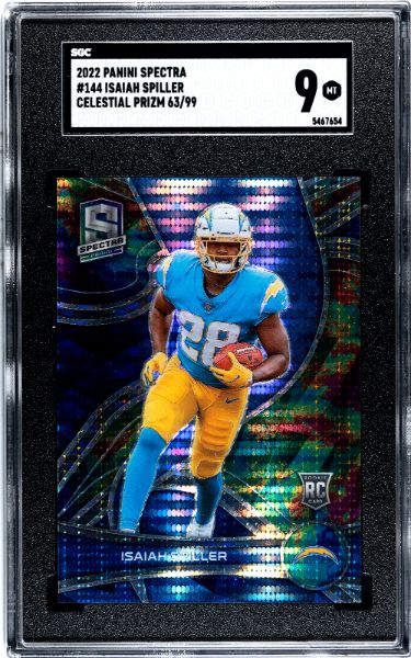 Isaiah Spiller 2022 Panini Spectra Celestial Prizm Rookie/RC Card #144- 63/99- SGC Graded 9 MT (Los Angeles Chargers)-Powers Sports Memorabilia