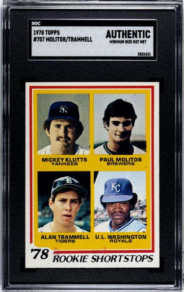 1978 Topps Rookie Shortstops Paul Molitor/Alan Trammell Card #707- SGC Slabbed Authentic (Minimum Size/Centered/Brewers/Tigers)-Powers Sports Memorabilia