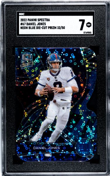 Daniel Jones 2022 Panini Spectra Neon Blue DIe-Cut Prizm Card #67- 32/50- SGC Graded 7 NM (New York Giants)-Powers Sports Memorabilia