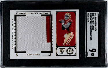 Trey Lance 2021 Panini Encased Substantial Rookie Swatches Gold Card #SRS-TRL- 19/25- SGC Graded 9 MT (San Francisco 49ers)-Powers Sports Memorabilia