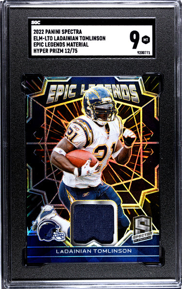 Ladainian Tomlinson 2022 Panini Spectra Epic Legends Material Hyper Prizm Card #ELM-LTO- /75- SGC Graded 9 Mint (Chargers)-Powers Sports Memorabilia