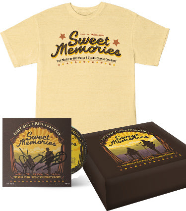 Vince Gill & Paul Franklin dual Autographed 2023 ?ǣSweet Memories?ǥ 4x4 Art Card, Album Cover Booklet/CD/T-Shirt Box Set- COA-Powers Sports Memorabilia