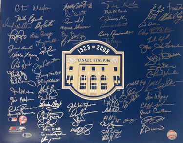 New York Yankees Autographed 16x20 Photo 2008 Yankee Stadium Final Season Logo with 69 sigs-BAS Holo- Moose Skowron/Bobby Richardson-Powers Sports Memorabilia