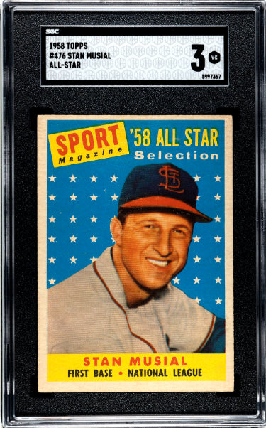 Stan Musial 1958 Topps All-Star Baseball Card #476- SGC Graded 3 VG (St. Louis Cardinals/HOF)-Powers Sports Memorabilia