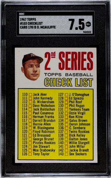 1967 Topps Checklist/Mantle Card #103- 170 D. McAuliffe- SGC Graded 7.5 NM+-Powers Sports Memorabilia