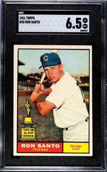 Ron Santo 1961 Topps Card #35- SGC Graded 6.5 EX-NM+ (Chicago Cubs All-Star Rookie/HOF)-Powers Sports Memorabilia