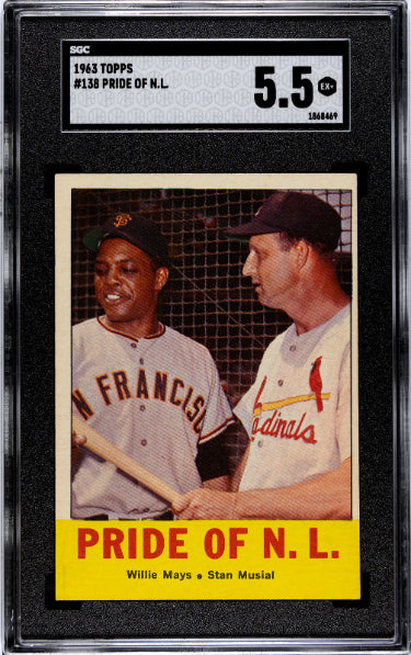 Willie Mays/Stan Musial 1963 Topps Pride of NL Card #138- SGC Graded 5.5 EX+ (HOF)-Powers Sports Memorabilia