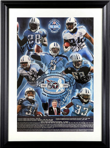 1960-2009 Tennessee Titans/Houston Oilers Autographed Poster Custom Framing 7 sigs Bud Adams/Courtland Finnegan/Roos -Beckett Rev-Powers Sports Memorabilia