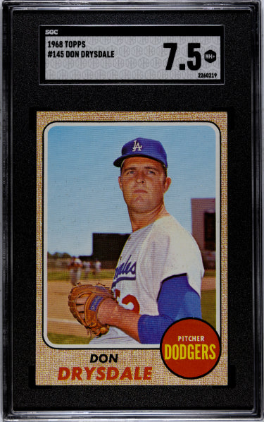 Don Drysdale 1968 Topps Baseball Card #145- SGC Graded 7.5 NM+ (Los Angeles Dodgers/HOF)-Powers Sports Memorabilia