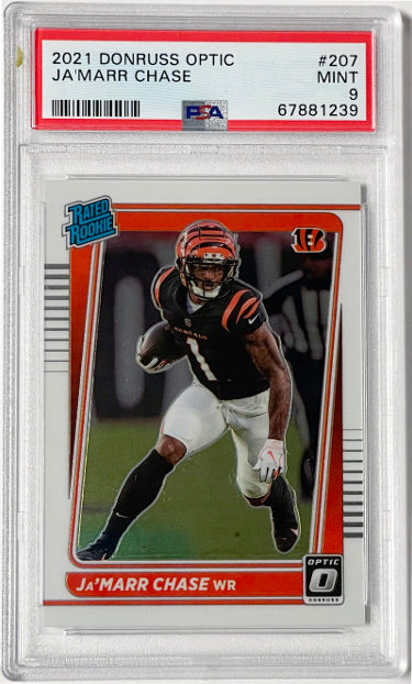 Ja'Marr Chase 2021 Panini Donruss Optic Rated Rookie Card (RC) #207- PSA Graded 9 Mint (Cincinnati Bengals)-Powers Sports Memorabilia