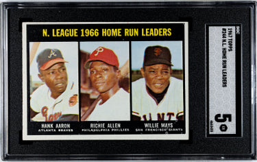 1967 Topps NL Home Run Leaders Card #244- Hank Aaron/Willie Mays- SGC Graded 5 EX (w/ Richie Allen)-Powers Sports Memorabilia