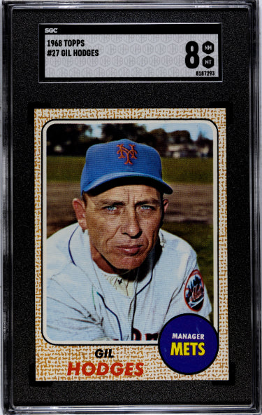 Gil Hodges 1968 Topps Baseball Card #27- SGC Graded 8 NM-MT (New York Mets/Manager/HOF)-Powers Sports Memorabilia