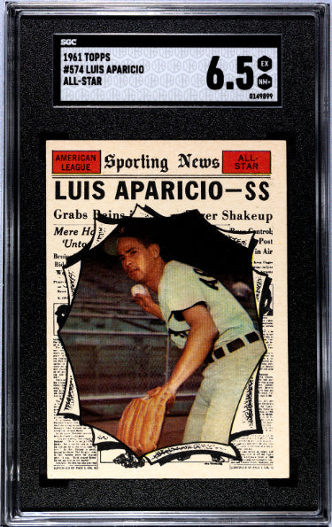 Luis Aparicio 1961 Topps All-Star Baseball Card High #574- SGC Graded 6.5 EX-NM+ (Chicago White Sox/HOF)-Powers Sports Memorabilia