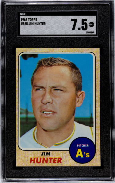 Jim "Catfish" Hunter 1968 Topps Baseball Card #385- SGC Graded 7.5 NM+ (Oakland Athletics/HOF)-Powers Sports Memorabilia