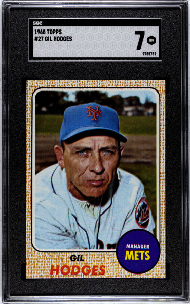 Gil Hodges 1968 Topps Baseball Card #27- SGC Graded 7 NM (New York Mets/Manager)-Powers Sports Memorabilia