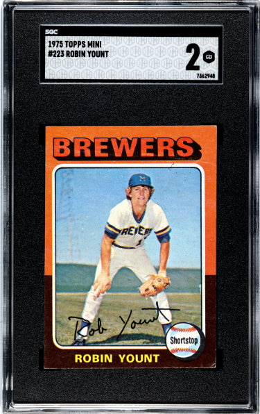 Robin Yount 1975 Topps Mini Baseball Rookie Card (RC) #223- SGC Graded 2 Good (Milwaukee Brewers/HOF)-Powers Sports Memorabilia